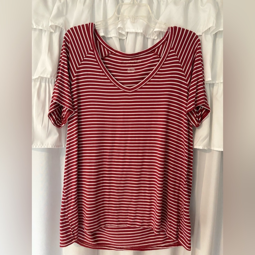 American Eagle Soft & Sexy Red Striped Short Sleeve Tee